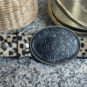 CAbi Black and Tan Animal Print Belt